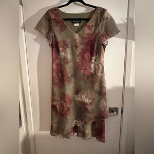 S.L. Fashions Olive and Burgundy Floral Midi Dress